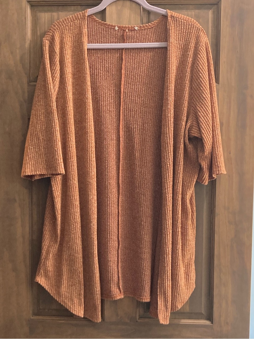 5/$15 Casual & Cozy Orange-Brown SS Open Cardigan 1X